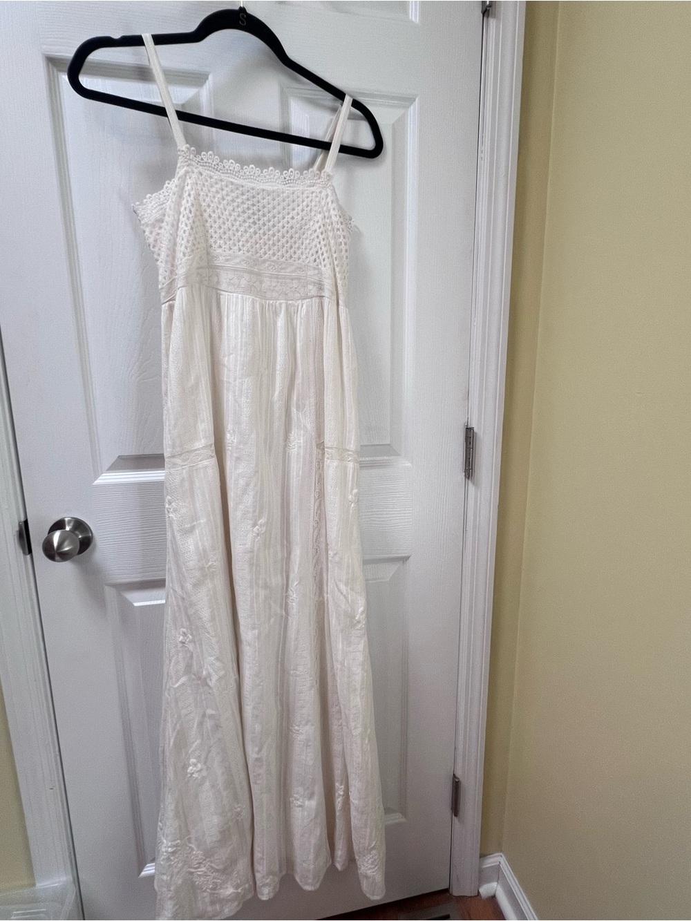 Sundance Flowy Boho Maxi Eyelet Crochet Embroidery Lace White Dress Smocked XS